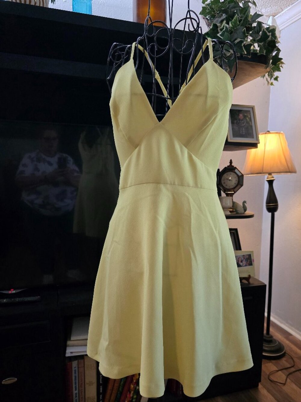 BCBGeneration Yellow Backless V-Neck Mini Dress